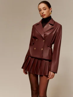Best Faux Leather Pleated Skirt Set Skirt Sets|Long Sleeve Sets