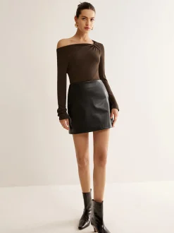 Faux Leather Pockets Mini Skirt Skirts|Bottoms