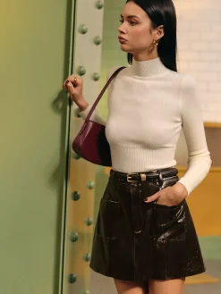Discount Faux Leather Pockets Skirt Without Belt Skirts|Bottoms