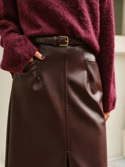 Clearance Faux Leather Pockets Skirt Without Belt Skirts