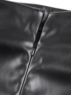 Sale Faux Leather Ruched Slit Midi Skirt Skirts|Bottoms