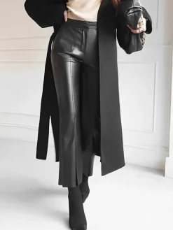 Clearance Faux Leather Skinny Cropped Pants Pants|Bottoms