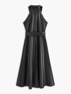 Clearance Faux Leather Sleeveless Belted Dress Dresses