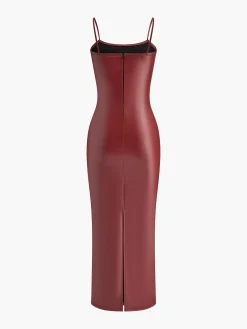New Faux Leather Slim Cami Dress Casual Dresses|Cocktail & Party Dresses