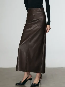 Hot Faux Leather Split Midi Skirt Skirts|Bottoms