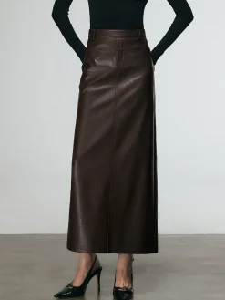 Hot Faux Leather Split Midi Skirt Skirts|Bottoms