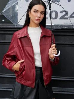 Sale Faux Leather Zip Polo Jacket Outerwear|Jackets