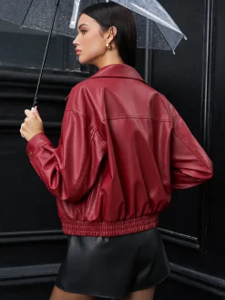 Sale Faux Leather Zip Polo Jacket Outerwear|Jackets