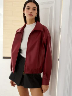 Sale Faux Leather Zip Polo Jacket Outerwear|Jackets