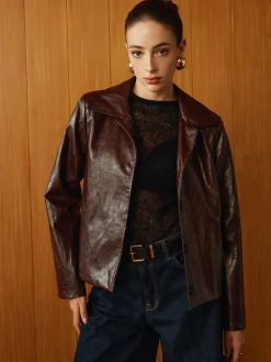 Discount Faux Leather Zipper Short Polo Jacket Outerwear|Jackets