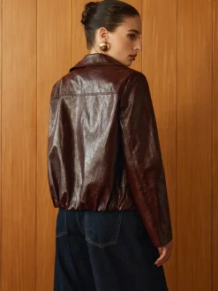 Discount Faux Leather Zipper Short Polo Jacket Outerwear|Jackets