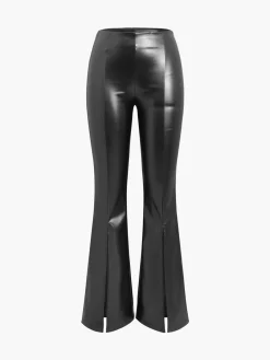 Faux Leather Zippered Flare Pants Pants|Bottoms