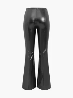 Faux Leather Zippered Flare Pants Pants|Bottoms