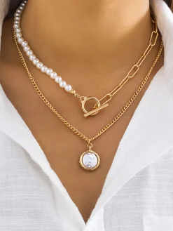 Sale Faux Pearl Disc Pendant Necklace Necklaces|Accessories