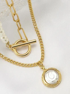 Sale Faux Pearl Disc Pendant Necklace Necklaces|Accessories