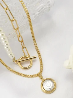Sale Faux Pearl Disc Pendant Necklace Necklaces|Accessories