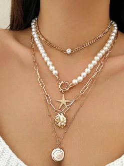 Faux Pearl Shell Beach Style Necklace Necklaces|Accessories