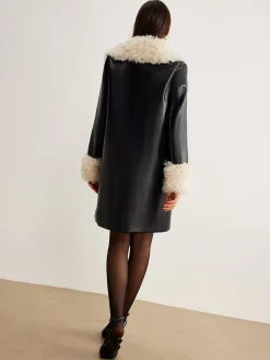 Sale Feather Collar Faux Leather Jacket Without Belt Outerwear|Jackets