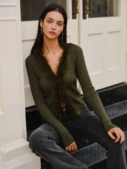 Best Feather Trim Wool-Blend Slim Sweater Sweater Tops|Sweaters & Cardigans