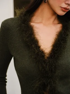 Best Feather Trim Wool-Blend Slim Sweater Sweater Tops|Sweaters & Cardigans