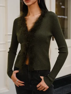 Best Feather Trim Wool-Blend Slim Sweater Sweater Tops|Sweaters & Cardigans