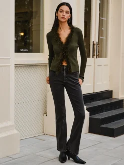 Best Feather Trim Wool-Blend Slim Sweater Sweater Tops|Sweaters & Cardigans