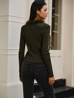 Best Feather Trim Wool-Blend Slim Sweater Sweater Tops|Sweaters & Cardigans