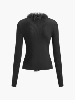 Feather Trim Wool-Blend Slim Sweater Sweater Tops|Sweaters & Cardigans