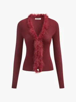 Feather Trim Wool-Blend Slim Sweater Sweater Tops|Sweaters & Cardigans
