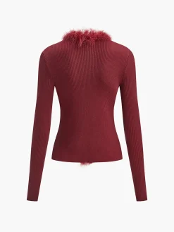 Feather Trim Wool-Blend Slim Sweater Sweater Tops|Sweaters & Cardigans