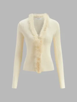 Feather Trim Wool-Blend Slim Sweater Sweater Tops|Sweaters & Cardigans