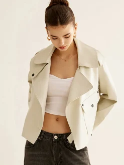 Best Flap-Pocket Faux Leather Jacket Outerwear|Jackets