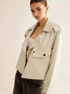 Best Flap-Pocket Faux Leather Jacket Outerwear|Jackets