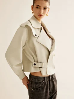 Best Flap-Pocket Faux Leather Jacket Outerwear|Jackets