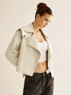 Best Flap-Pocket Faux Leather Jacket Outerwear|Jackets