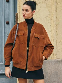 Clearance Flap-Pockets Zipper Suede Jacket Outerwear|Jackets