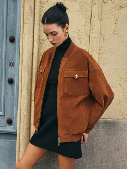 Clearance Flap-Pockets Zipper Suede Jacket Outerwear|Jackets