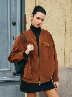 Clearance Flap-Pockets Zipper Suede Jacket Outerwear|Jackets