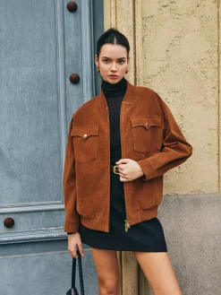 Clearance Flap-Pockets Zipper Suede Jacket Outerwear|Jackets