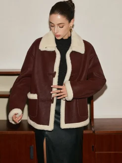 Sale Fleece Lined Faux Leather Lapel Coat Outerwear|Coats