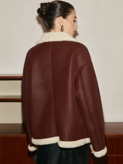 Sale Fleece Lined Faux Leather Lapel Coat Outerwear|Coats