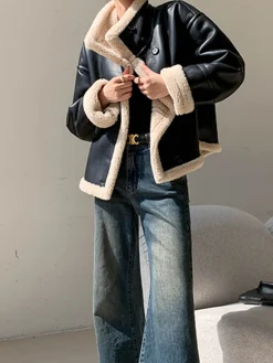 Fleece Lined Faux Leather Jacket Outerwear|Jackets