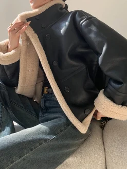 Fleece Lined Faux Leather Jacket Outerwear|Jackets