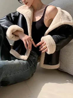 Fleece Lined Faux Leather Jacket Outerwear|Jackets