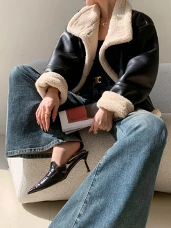 Fleece Lined Faux Leather Jacket Outerwear|Jackets
