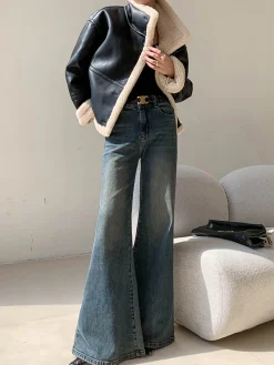 Fleece Lined Faux Leather Jacket Outerwear|Jackets