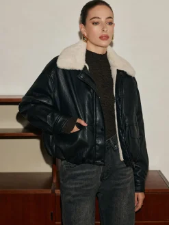 Hot Fleece Lined Faux Leather Zipper Coat Outerwear|Coats