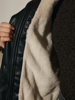 Hot Fleece Lined Faux Leather Zipper Coat Outerwear|Coats