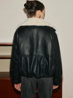 Hot Fleece Lined Faux Leather Zipper Coat Outerwear|Coats