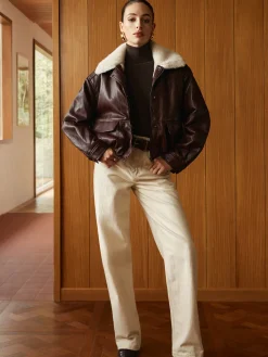 Hot Fleece Lined Faux Leather Zipper Coat Outerwear|Coats
